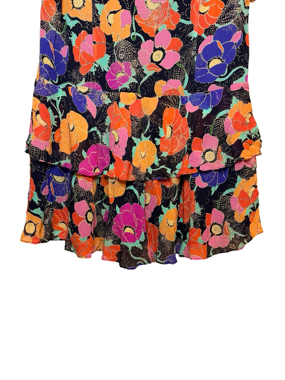 RIXO Dion Glitter Floral Print Georgette Mini Dress Ruched Sleeve Boho London XL - Picture 6 of 12
